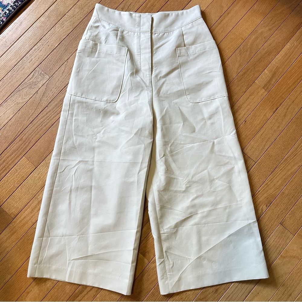 Kindersalmon Wide Leg Trousers Womens Ivory Size 1 Cropped Small